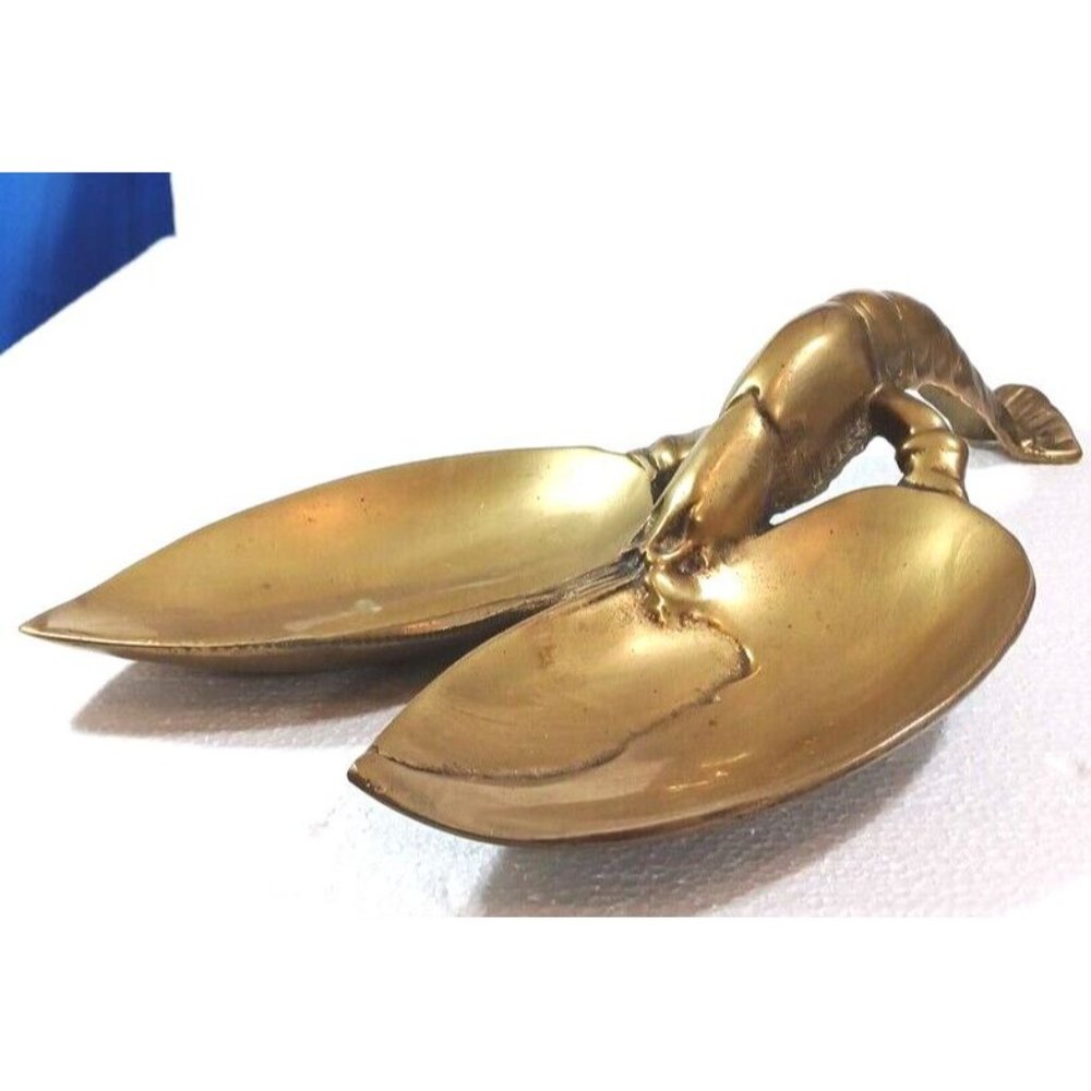 13" Lobster Brass Trinket Candy Dish Ashtray Spoon Rest Nautical Ocean Beach Vtg - Picture 7 of 13